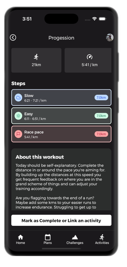 Screenshot showing plan page with some completed workouts