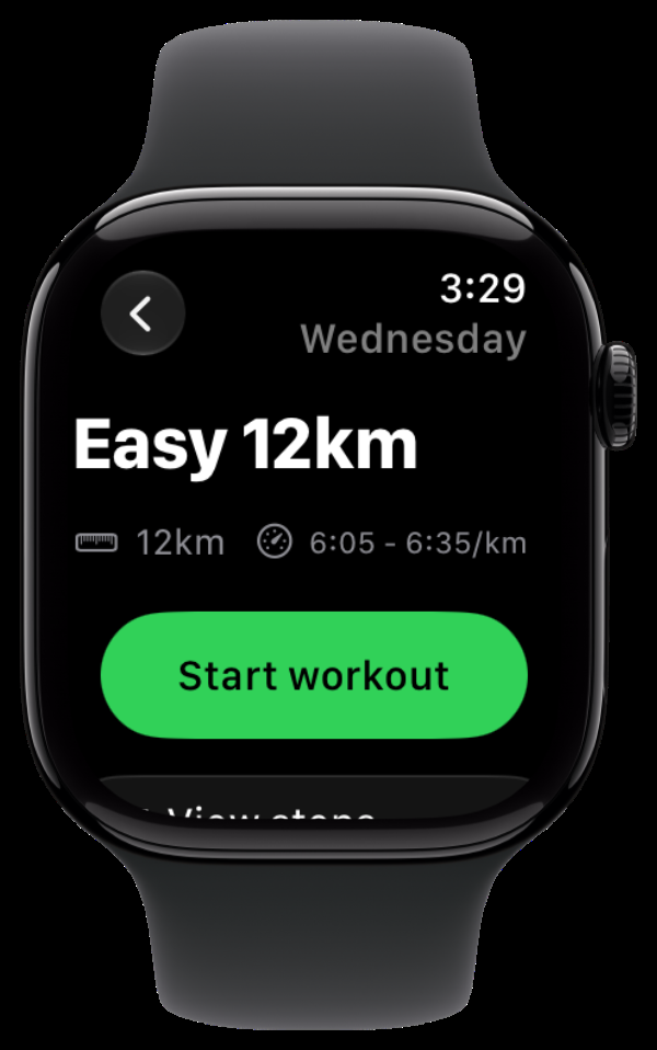 Dangelo on Apple Watch — Easy 12km with Start workout and target pace range